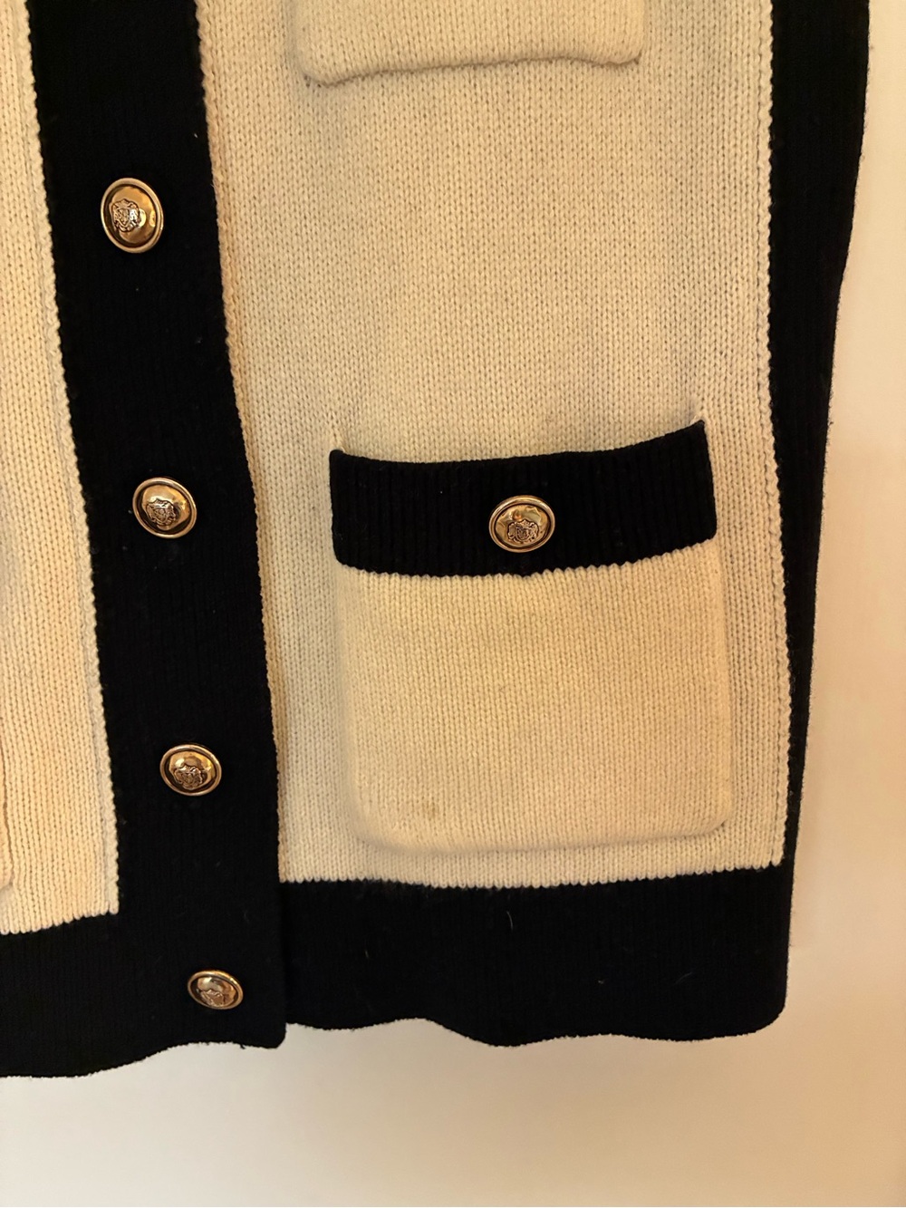Sandro Colorblock Wool Knit Sweater Vest Crew Neck Button Front Pockets - Picture 7 of 7